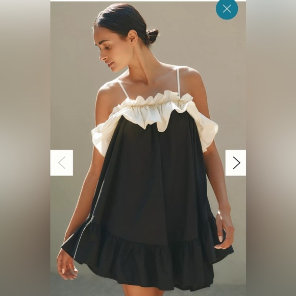 Anthropologie Dresses & Skirts - Anthropologie Babydoll Dress M | Black & White Ruffle Poplin | Romantic Style